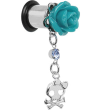 Load image into Gallery viewer, Aqua Rose Flower Skull Crossbones Dangle Plug Sizes 5mm to 12mm
