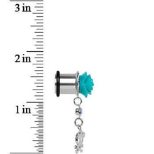 Load image into Gallery viewer, Aqua Rose Flower Skull Crossbones Dangle Plug Sizes 5mm to 12mm
