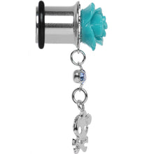 Load image into Gallery viewer, Aqua Rose Flower Skull Crossbones Dangle Plug Sizes 5mm to 12mm
