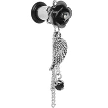 Load image into Gallery viewer, Midnight Gem Rose Flower Angel Wing Dangle Plug Sizes 6mm to 12mm
