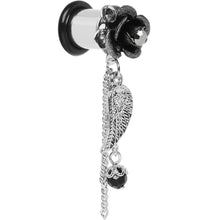 Load image into Gallery viewer, Midnight Gem Rose Flower Angel Wing Dangle Plug Sizes 6mm to 12mm
