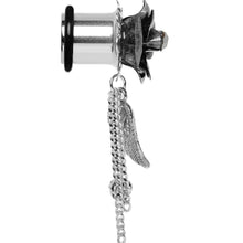 Load image into Gallery viewer, Midnight Gem Rose Flower Angel Wing Dangle Plug Sizes 6mm to 12mm

