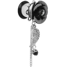 Load image into Gallery viewer, Midnight Gem Rose Flower Angel Wing Dangle Plug Sizes 6mm to 12mm

