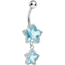 Load image into Gallery viewer, Light Blue Gem Flower Drop Belly Ring
