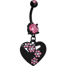 Load image into Gallery viewer, Pink Gem Floral Black Heart Dangle Belly Ring

