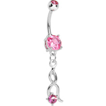 Load image into Gallery viewer, Pink CZ Twist Dangle Belly Ring
