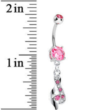 Load image into Gallery viewer, Pink CZ Ribbon Dangle Belly Ring
