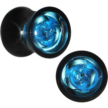 Load image into Gallery viewer, 0G Black Acrylic Aqua Rose Flower Saddle Plug Set
