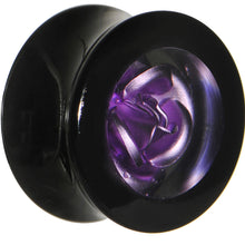 Load image into Gallery viewer, 5/8 Black Acrylic Purple Metallic Rose Flower Plug

