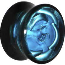 Load image into Gallery viewer, 18mm Black Acrylic Aqua Metallic Rose Flower Plug
