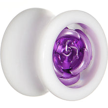 Load image into Gallery viewer, 1/2 White Acrylic Purple Metallic Rose Flower Plug
