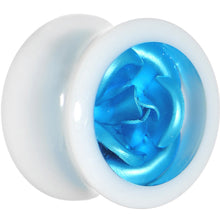Load image into Gallery viewer, 9/16 White Acrylic Aqua Metallic Rose Flower Plug
