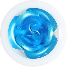 Load image into Gallery viewer, 9/16 White Acrylic Aqua Metallic Rose Flower Plug
