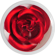 Load image into Gallery viewer, 9/16 White Acrylic Red Metallic Rose Flower Plug
