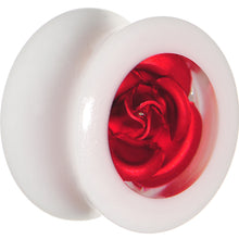 Load image into Gallery viewer, 5/8 White Acrylic Red Metallic Rose Flower Plug
