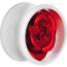 Load image into Gallery viewer, 18mm White Acrylic Red Metallic Rose Flower Plug

