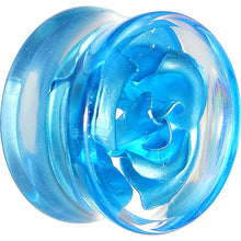 Load image into Gallery viewer, 18mm Clear Acrylic Floating Aqua Metallic Rose Flower Plug
