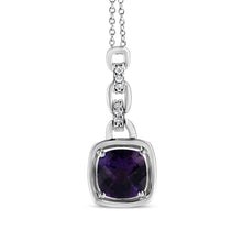 Load image into Gallery viewer, .925 Sterling Silver 6x6MM Cushion Shaped Natural Purple Amethyst and Diamond Accented Bale 18" Inch Pendant Necklace (I-J Color, I1-I2 Clarity)
