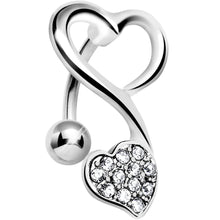 Load image into Gallery viewer, Top Mount Crystalline Gem Swirling Dual Hearts Belly Ring

