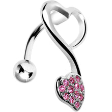 Load image into Gallery viewer, Top Mount Pink Gem Swirling Dual Hearts Belly Ring
