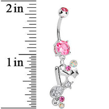 Load image into Gallery viewer, Pink Jeweled Rock star Music Note Belly Button Ring
