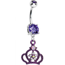 Load image into Gallery viewer, Purple Gem Princess Crown Belly Button Ring

