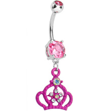 Load image into Gallery viewer, Pink Gem Princess Crown Belly Button Ring
