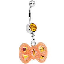 Load image into Gallery viewer, Yellow Gem Orange Glitter Bow Dangle Belly Ring

