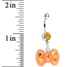 Load image into Gallery viewer, Yellow Gem Orange Glitter Bow Dangle Belly Ring
