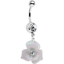 Load image into Gallery viewer, Crystalline Gem Three Petal Glitter Flower Dangle Belly Ring
