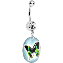 Load image into Gallery viewer, Aqua Gem Black Butterfly Dangle Belly Ring
