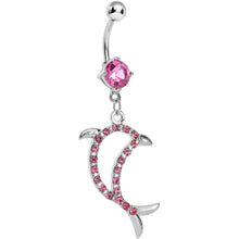 Load image into Gallery viewer, Pink Gem Elegant Dolphin Outline Belly Ring
