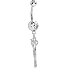 Load image into Gallery viewer, Crystalline Gem Hairstylist Scissors Dangle Belly Ring
