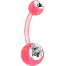 Load image into Gallery viewer, Crystalline Double Gem Pink Acrylic UV Belly Ring
