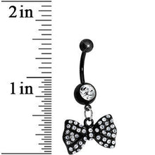 Load image into Gallery viewer, Black Crystalline Gem Paved Bow Dangle Belly Ring
