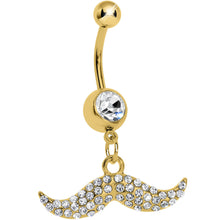 Load image into Gallery viewer, Gold Plated Crystalline Gem Paved Mustache Belly Ring
