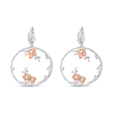 Load image into Gallery viewer, Rose Gold Plated .925 Sterling Silver 1/10 Cttw Diamond Floral Hoop Earrings (I-J Color, SI1-SI2 Clarity)
