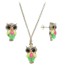 Load image into Gallery viewer, Multi Colored Neon Owl Necklace and Earring Set
