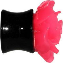 Load image into Gallery viewer, 00G Acrylic Black Neon Pink Rose Flower Saddle Plug Set
