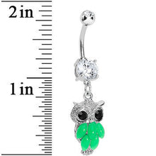 Load image into Gallery viewer, Crystalline Gem Green Neon Owl Dangle Belly Ring
