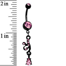 Load image into Gallery viewer, Black Double Pink Gem Wicked Teardrop Gem Dangle Belly Ring

