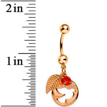 Load image into Gallery viewer, Red Gem Rose Gold Dove Bird Apple Dangle Belly Ring
