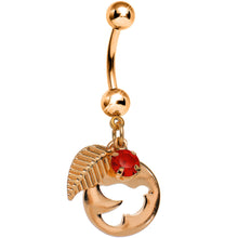 Load image into Gallery viewer, Red Gem Rose Gold Dove Bird Apple Dangle Belly Ring
