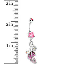 Load image into Gallery viewer, Pink Gem Leaf Aurora Flower Dangle Belly Ring
