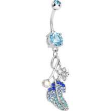 Load image into Gallery viewer, Blue Gem Leaf Aurora Flower Dangle Belly Ring
