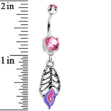 Load image into Gallery viewer, Double Pink Gem Skeletal Leaf Drip Dangle Belly Ring
