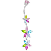 Load image into Gallery viewer, Silver 925 Light Pastel CZ Floral Drop Belly Ring
