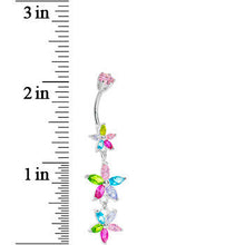 Load image into Gallery viewer, Silver 925 Light Pastel CZ Floral Drop Belly Ring
