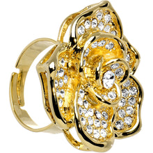Load image into Gallery viewer, Gold Tone Crystalline Rose Flower Adjustable Ring
