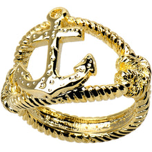 Load image into Gallery viewer, Gold Tone Nautical Anchor with Rope Ring - Size 7

